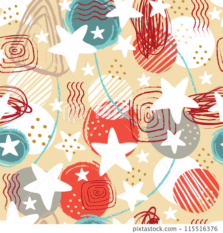 Seamless pattern abstract shapes and stars vector illustration 115516376