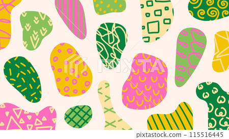 Fun abstract design with colorful shapes, hand drawn doodles and scribbles. Trendy college in retro 70s-80s style Fun abstract design with colorful shapes, hand drawn doodles and scribbles. Trendy college in retro 70s-80s style 115516445