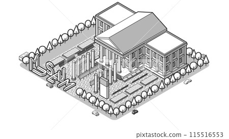 Aerial view of a three-dimensional museum vector illustration Aerial view of a three-dimensional museum vector illustration 115516553