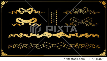 A set of ribbons with a retro Japanese design. Gold. A set of ribbons with a retro Japanese design. Gold. 115516873