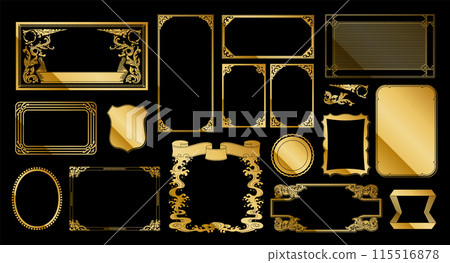A set of Japanese retro design frames in various shapes. Gold color. A set of Japanese retro design frames in various shapes. Gold color. 115516878