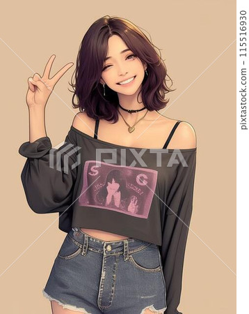 Stylish woman wearing off-the-shoulder clothing 115516930