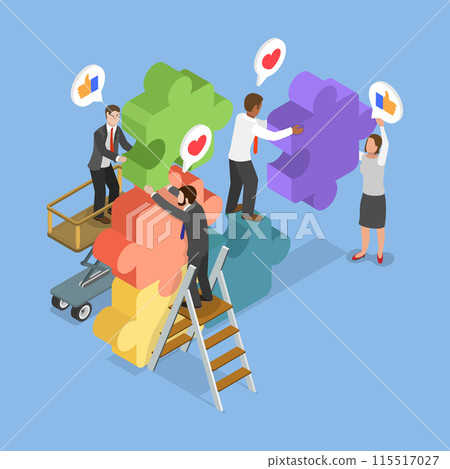 3D Isometric Flat Vector Illustration of Teamwork and Cooperation, Collective Work and Partnership 115517027