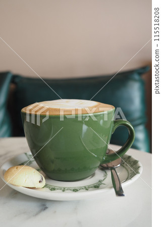 late coffee on cafe table at cafe background late coffee on cafe table at cafe background 115518208