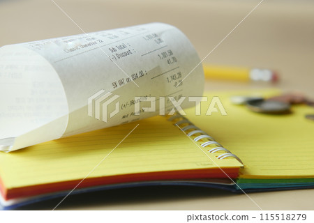 closeup of Sales receipts on table , closeup of Sales receipts on table , 115518279