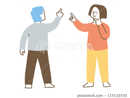 一個男人和一個女人指著某個地方思考顏色 115518550