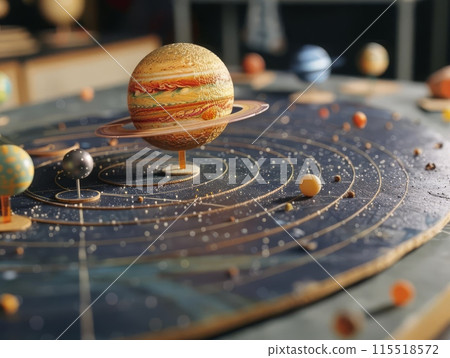 Detailed model of the solar system showcasing planets and orbits. Great for educational and astronomical content. Detailed model of the solar system showcasing planets and orbits. Great for educational and astronomical content. 115518572