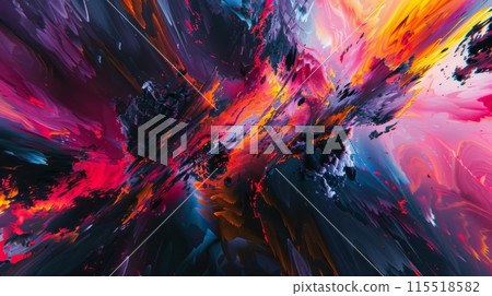 Dynamic abstract painting with vibrant colors and bold brush strokes, capturing movement and energy. 115518582