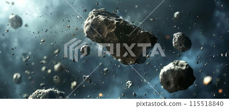 A stunning view of floating asteroids in deep space, showcasing the vastness and beauty of the cosmos. A stunning view of floating asteroids in deep space, showcasing the vastness and beauty of the cosmos. 115518840