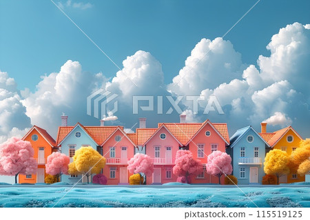 照片 3 排列整齊的彩色房屋 AI 生成影像 照片 3 排列整齊的彩色房屋 AI 生成影像 115519125