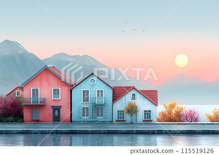 照片 4 排列整齊的彩色房屋 AI 生成影像 照片 4 排列整齊的彩色房屋 AI 生成影像 115519126