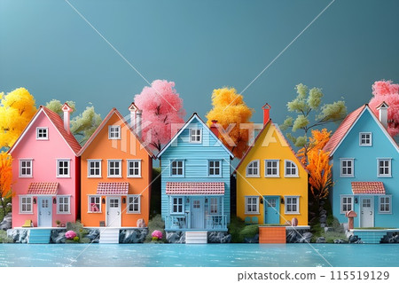 Photo 6 of a row of colorful houses: AI-generated image 115519129