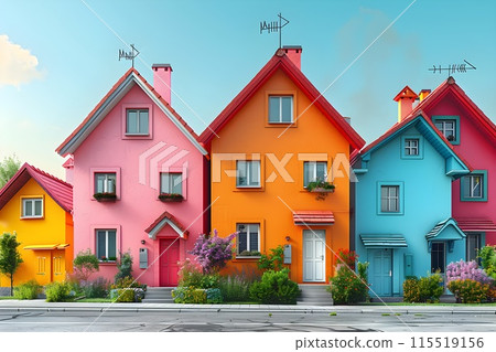 Photo 12 of a row of colorful houses: AI-generated image 115519156