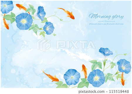 Watercolor hand-drawn blue morning glory and goldfish background 115519448