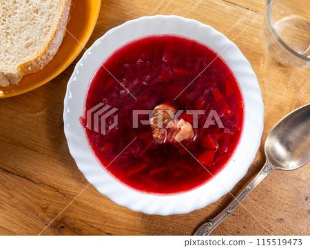 Borscht soup with beets served in bowl Borscht soup with beets served in bowl 115519473