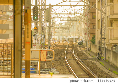 Chuo Line Railroad illuminated at dusk 115519525