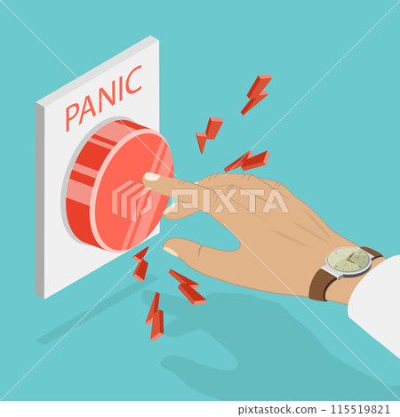3D Isometric Flat Vector Illustration of Panic Button, Poor Control Over Emotions and Feelings 3D Isometric Flat Vector Illustration of Panic Button, Poor Control Over Emotions and Feelings 115519821