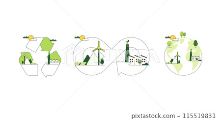 Circular Economy. ESG concept. Green Energy Concept. Sustainable development for Ecology and Environment. Flat minimal style. Vector Illustration. 115519831