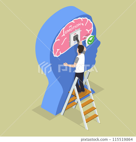 3D Isometric Flat Vector Illustration of Emotional Intelligence, Emotion Switch on Human Head 3D Isometric Flat Vector Illustration of Emotional Intelligence, Emotion Switch on Human Head 115519864