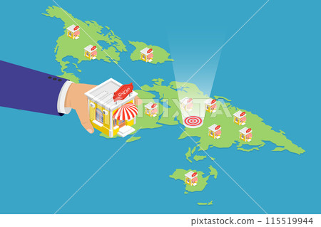 3D Isometric Flat Vector Illustration of Franchise Business, Company Development 115519944