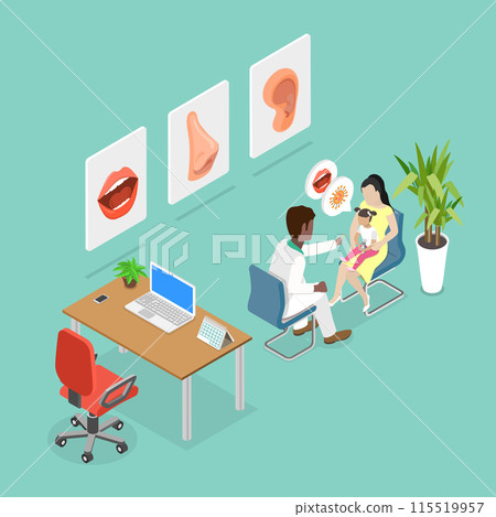 3D Isometric Flat Vector Illustration of Symptoms of a Viral Infection, Family Doctor 3D Isometric Flat Vector Illustration of Symptoms of a Viral Infection, Family Doctor 115519957