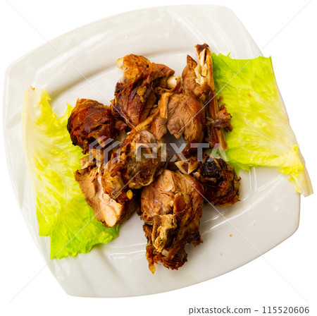 Lamb kebab served with onions on platter Lamb kebab served with onions on platter 115520606