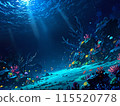 Fish schooling on underwater rocks 115520778