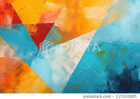 夏季抽象油畫背景橫幅）使用三角形的藍綠色、白色、紅色和橙色設計。 AI生成影像 115520805