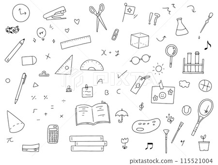 School life, study, stationery illustration set, hand drawn line drawings School life, study, stationery illustration set, hand drawn line drawings 115521004