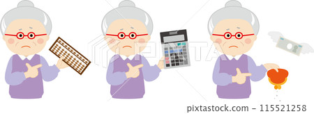 Set of senior women calculating money Set of senior women calculating money 115521258