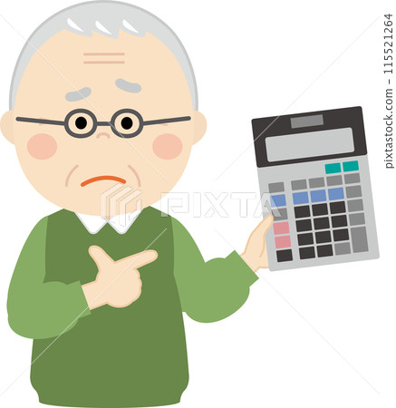 Senior man pointing at a calculator 115521264