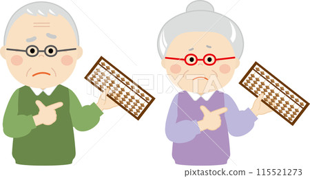 一名老人和一名婦女指著算盤的插圖 一名老人和一名婦女指著算盤的插圖 115521273