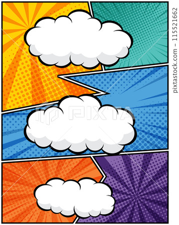 Colorful Comic Speech Bubbles on Pop Art Background 115521662