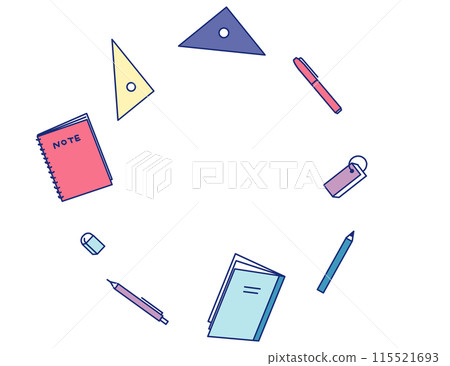 Cute line drawing study supplies frame 115521693