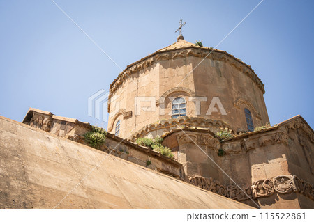 Detail shot on ancient catholic church tower build by Armenians, Turkey 115522861