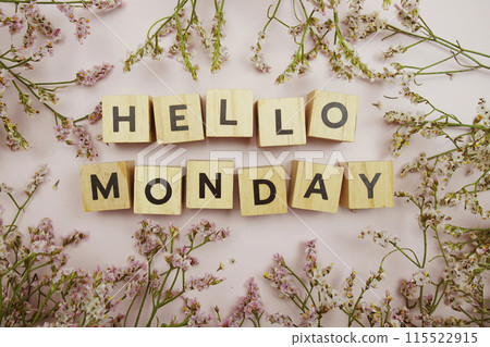 Hello Monday alphabet letter on pink background 115522915