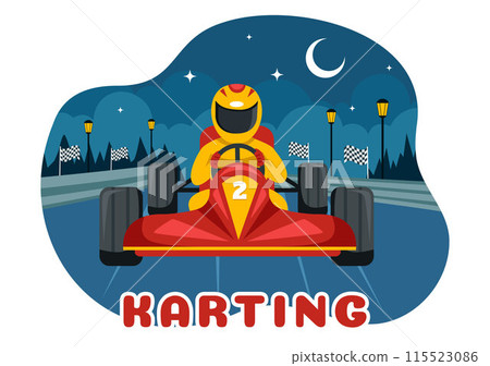 Vector Illustration of Karting Sport with a Racing Game Go Kart or Mini Car on a Small Circuit Track in a Flat Style Cartoon Background Design 115523086