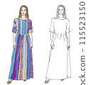 Full-body illustration of a woman wearing an Asian dress 115523150