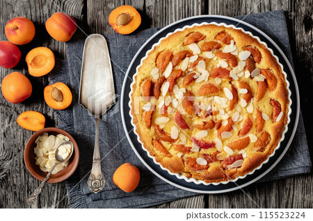 apricot frangipane tart, a french summer dessert 115523224