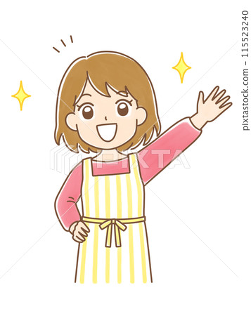 穿著明亮流行圍裙的女人的插圖 穿著明亮流行圍裙的女人的插圖 115523240