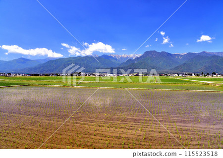 View of Mount Jonen, Mount Ariake and Mount Tsurugidake from Ikeda Town (Ikeda Town, Nagano Prefecture) [June 2024] 115523518