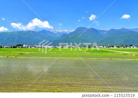 View of Mount Jonen, Mount Ariake and Mount Tsurugidake from Ikeda Town (Ikeda Town, Nagano Prefecture) [June 2024] 115523519