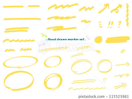 螢光筆標記筆邊框和裝飾，簡單的手繪插圖集 115523981