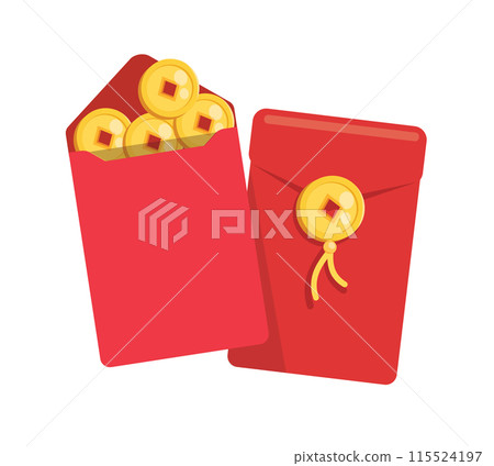 Angpao. Chinese new year with red envelope and gold money 115524197