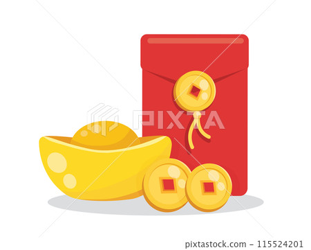 Angpao. Chinese new year with red envelope and gold money 115524201