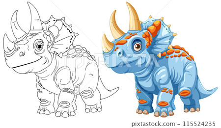 Cute Cartoon Triceratops Illustration 115524235