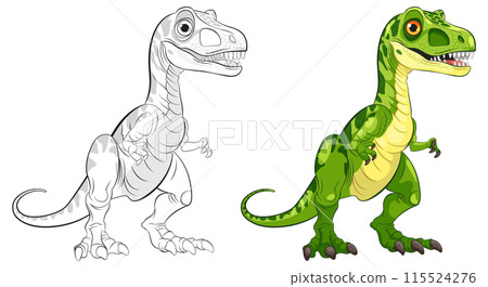 Colorful and Outline Dinosaur Illustration 115524276