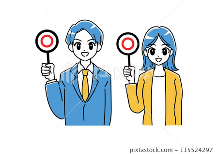 Illustration of a business person holding a circle 115524297