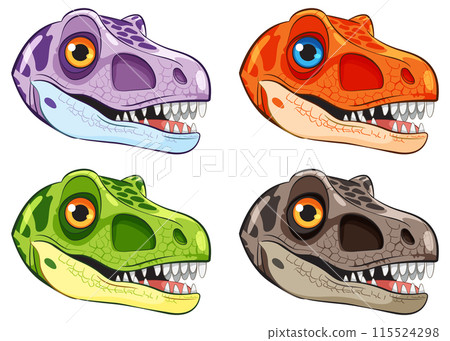 Colorful Dinosaur Heads Illustration Colorful Dinosaur Heads Illustration 115524298