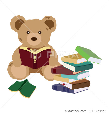 Illustration of a teddy bear reading a book 115524446